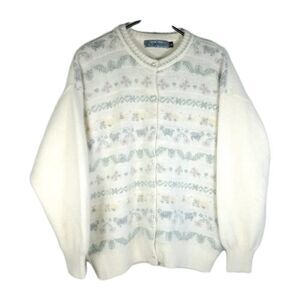 Spring Creek Angora New Zealand Women's Sz M Beige Lambs Wool Sweater Cardigan